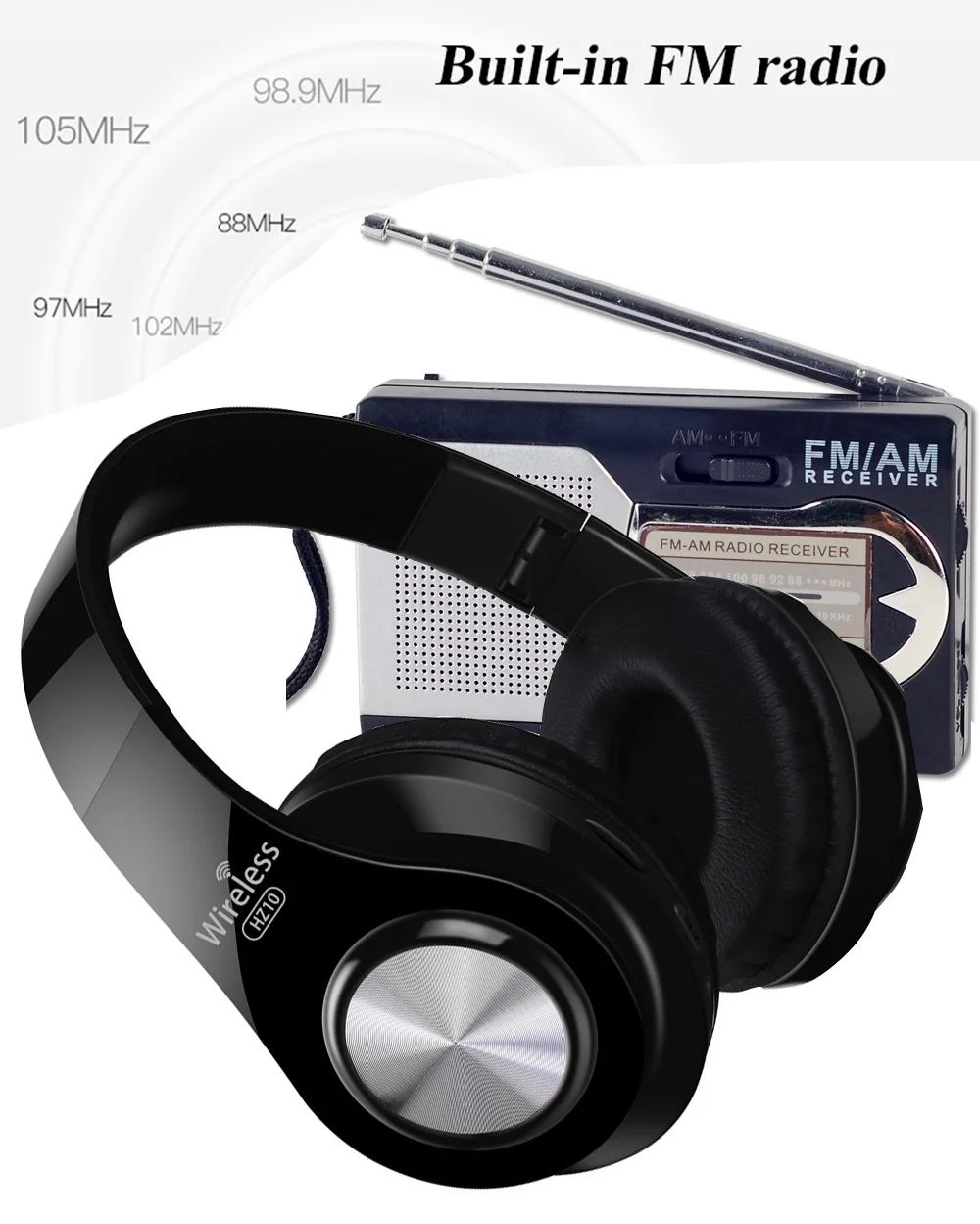 Наушники Bluetooth гарнитура Беспроводная FM радио TF карта HIFI наушники вызов бас с микрофоном складной длительный срок службы батареи