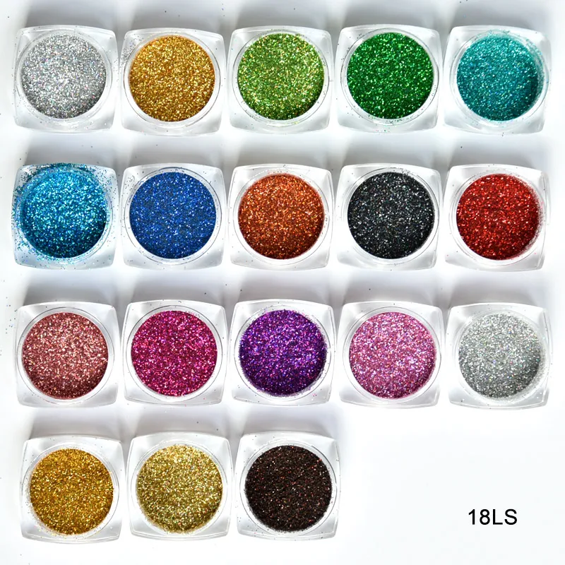 18 jar/лот 0 2 мм лазерный Nail Art Блеск порошок (1/128 .008) сверхтонких сверкающих