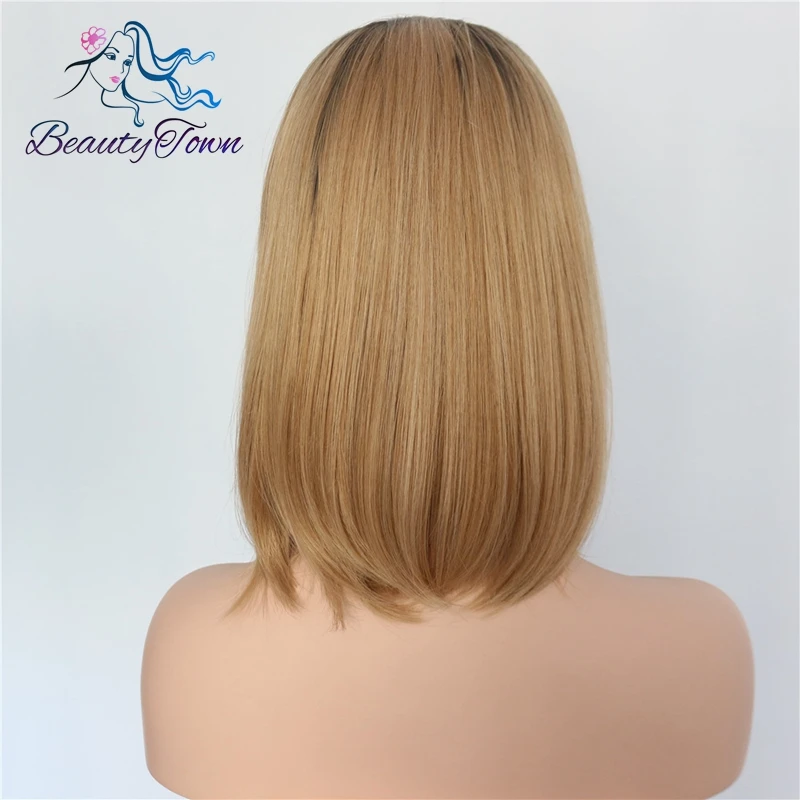 BeautyTown темные корни Ombre блондинка руки связали высокое Температура волокна короткий Боб Guleless термостойкие синтетические Синтетические волосы на кружеве парики