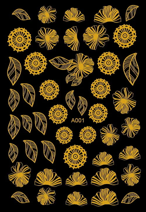 3sheet European style Gold Japanese Nail Stickers Designs Gummed 3D Art Decals Makep Decorations A001-006 | Красота и здоровье