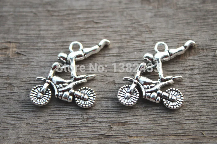 12 шт.-подвески для мотоциклов Античные тибетские серебряные подвески Dirtbike 25x24мм