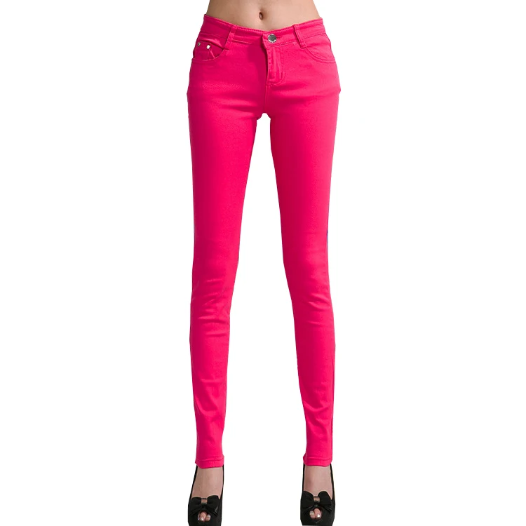 Rose Red Jeans Женские джинсы, яркие брюки, узкие джинсы, женские эластичные облегающие брюки, средняя талия, полная длина, на молнии, Стрейчевые узкие женские штаны - Цвет: Rose Red Jeans
