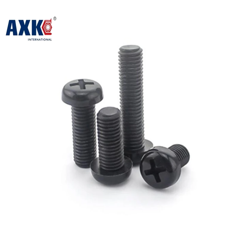 

Axk 100pcs M3*6/8/10/12/15/18/20/25/30 Black Nylon Phillips Round Pan Head Screw