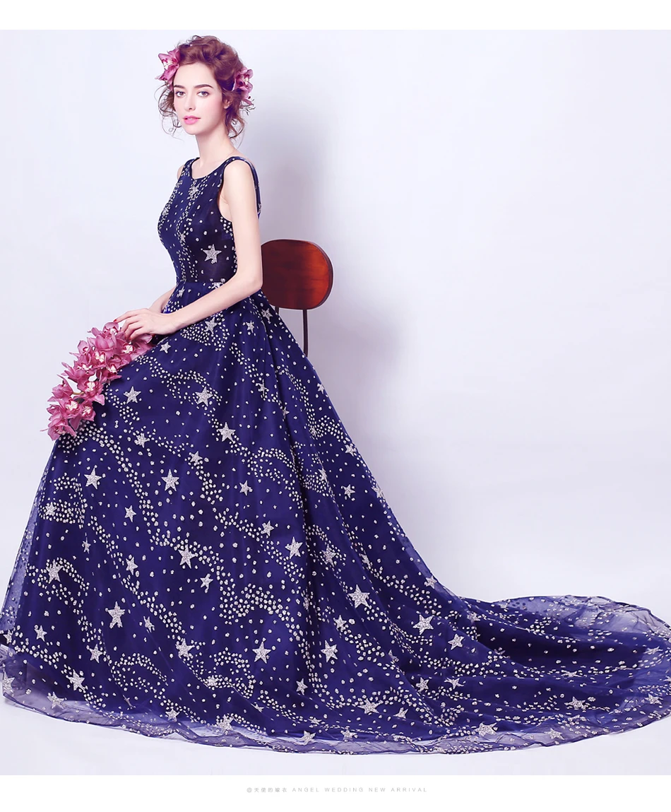 Длина Новинка 2017 года синий Вечерние платья Холтер Длинные принцессы