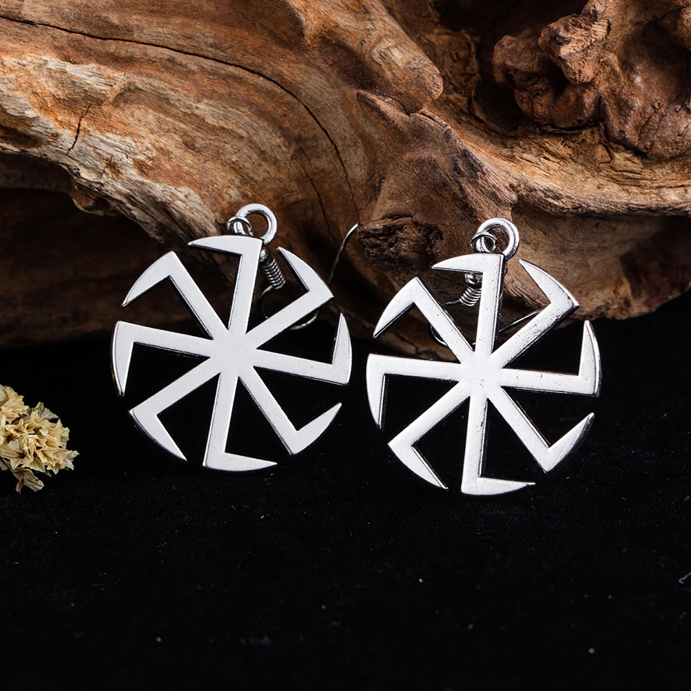 My Shape Vintage Sun Wheel Dangle Earrings Wicca Pagan Amulet Talisman Silvery Golden Lagre Drop Alloy Accessories 2019 | Украшения и