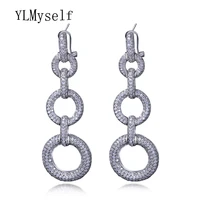 new 68mm long dangle earring circle design pave 728 pcs cz crystal bijouterie china trendy party big earrings for women