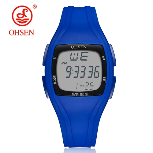 BLUE Watch OHSEN Мода прямоугольник белый Пластик цифровой Спорт Для женщин наручные часы zegarek damski сигнальный светодиод Секундомер женские часы подарок - Цвет: BLUE Watch
