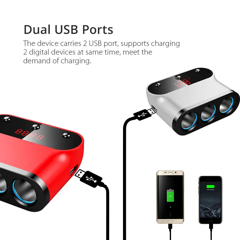 Автомобильный прикуриватель VANJEW C12 с 3 разъемами адаптер питания 2 usb-порта