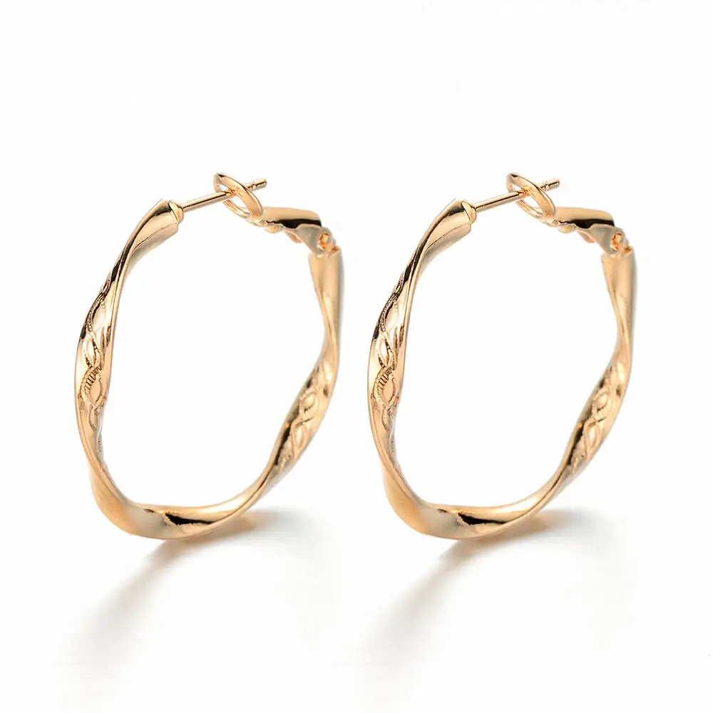 Gold-color Яркая луна Мода Золото Круглый серебряного цвета серьги круглые большие круг серьга кольцо для женщин витая Геометрическая металлическая бижутерия - Окраска металла: Gold-color