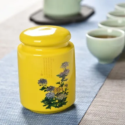 huangsejuhua Фарфоровая чайная коробка Exquisi, керамическая банка для чая с фиолетовым песком, керамическая банка из фиолетовой глины, кухонная фарфоровая банка, может использоваться в качестве подарка - Цвет: huangsejuhua