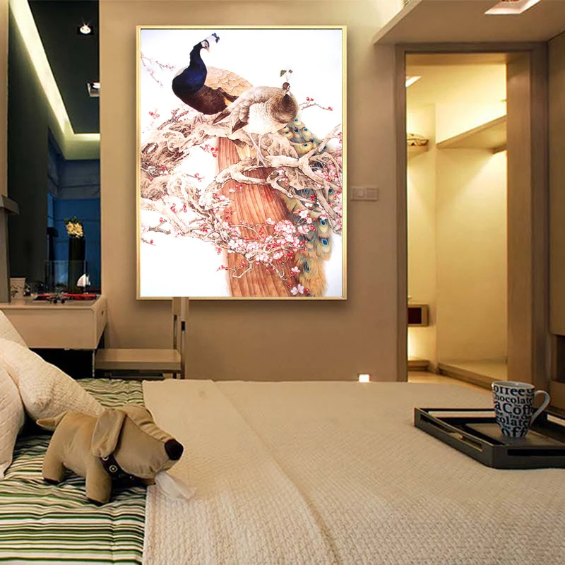 Холст в китайском стиле с классическим буксирным павлином пейзажем картина