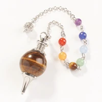 100 unique 1 pcs silver plated natural tiger eye stone round beads chain dowsing pendulum pendant for gift
