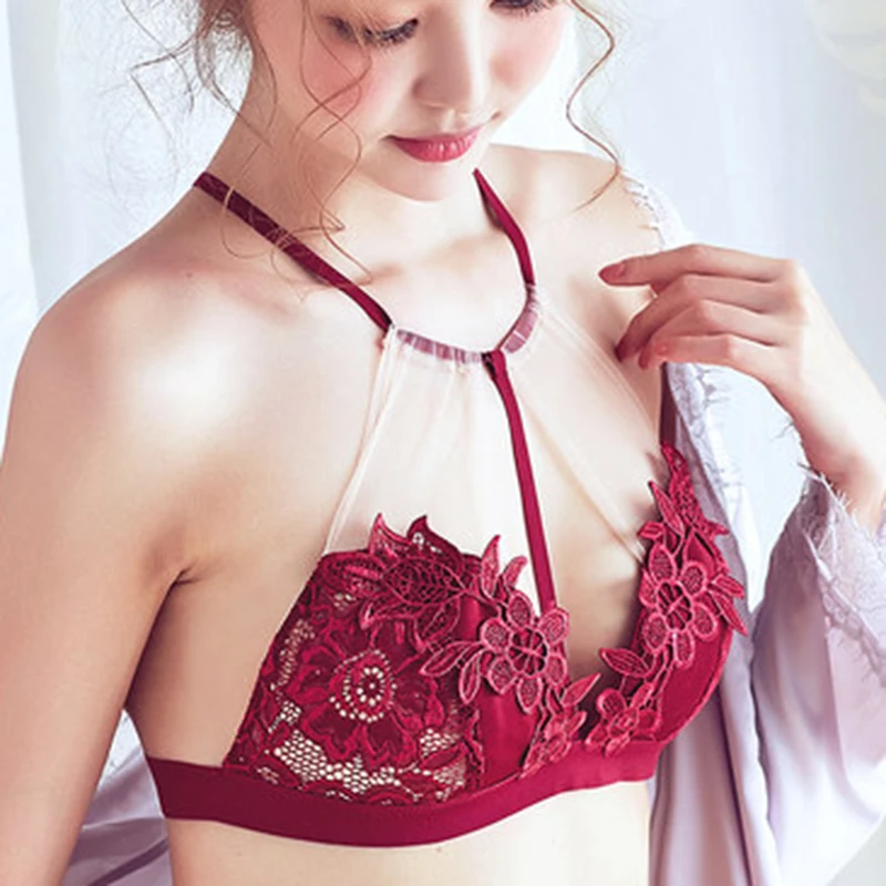 Новинка 2018 комплект с бюстгальтером вышивкой беспроводной кружевной