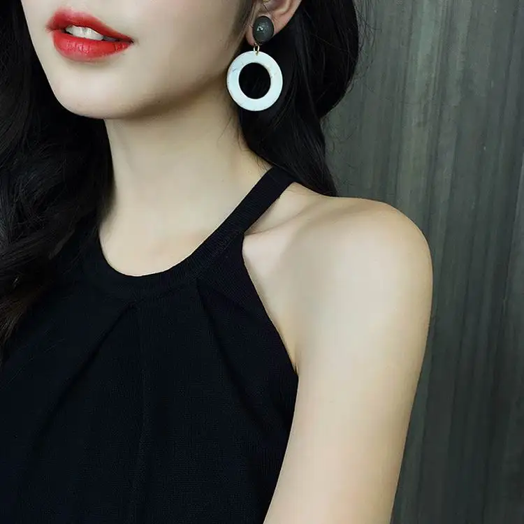 MENGJIQIAO 2018 New Korean Statement Acrylic Circle Big Earrings For Women Bijoux Vintage Geometric Dangle Pendientes Mujer Moda | Украшения