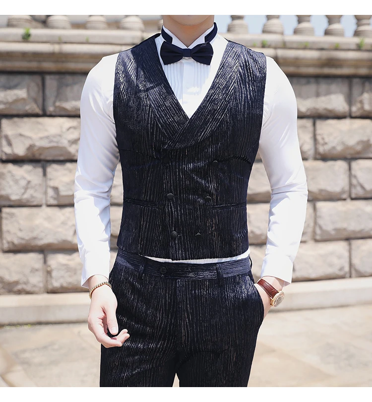 Повседневная одежда(Блейзер+ жилет+ брюки), Trajes De Hombre, костюм Mariage Homme Tuxedo,, осенние мужские костюмы в полоску, мужские деловые костюмы