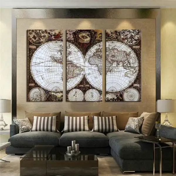 Комплект из 3 предметов Wall Art карта восстановление древних способов изображения Hd