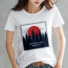 Женская футболка с коротким рукавом, белая тонкая футболка в стиле ретро с принтом солнца и леса, в стиле Харадзюку, лето 2019