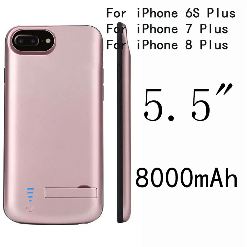 Чехол для зарядки аккумулятора 8000 мАч для iPhone 6, 6 S, 7, 8 Plus, резервный внешний аккумулятор, силиконовый чехол с полной защитой, Подставка для зарядки, задняя крышка - Цвет: i7P-Rose