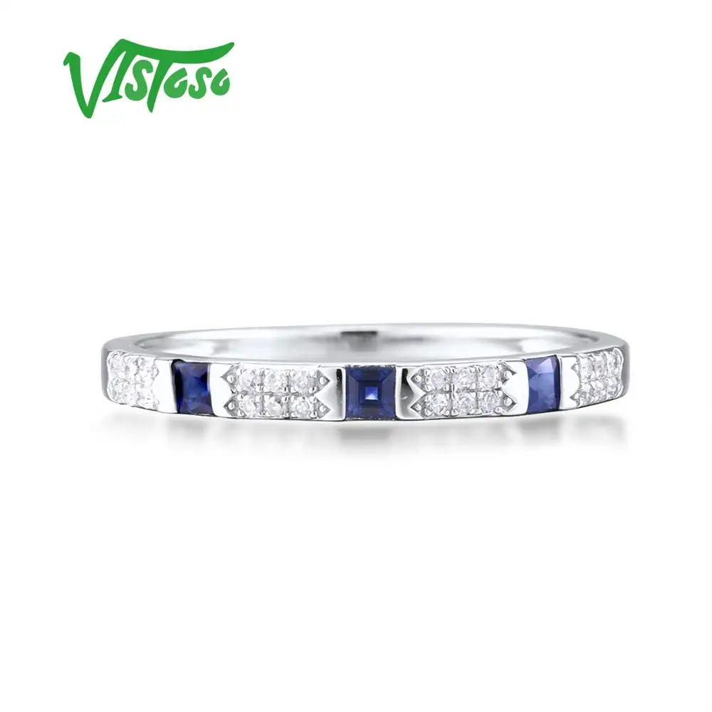 VISTOSO 14 K Y/W золотые кольца для женщин Подлинная блестящая Бриллиантовая необычная синяя сапфир/Изумрудное обручение юбилей шикарные ювелирные изделия