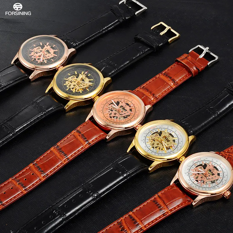 Мужские наручные часы FORSINING роскошные Брендовые Часы скелетоны ручной работы с