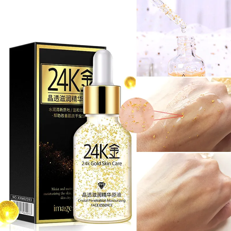 Изображения 24 K золото питательная сыворотка экстракт для ухода за лицом анти