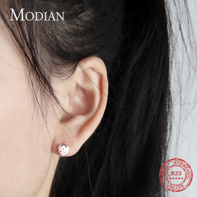Modian Лидер продаж Модные Простые Эмаль клубника милые серьги 100% стерлингового