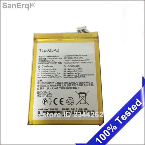 Аккумулятор TLP025A2 для Alcatel One Touch idol X + 6043D S960 Y710 Y900 Pop C9 7047D OT 7047A 7047 SanErqi 2500