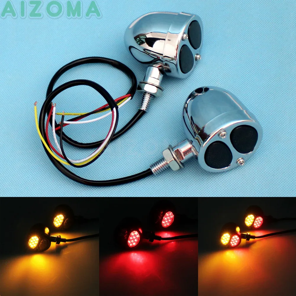 

2pcs Motorcycle LED Turn Signal Indicator Lamp w/ Red Flasher Brake Tail Light for Harley Dyna Softail Touring Sportster Bobber