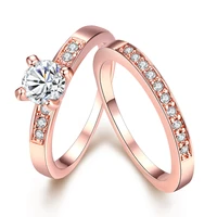 2pcs set zircon silver color rose gold color double rings for women clear crystal female engagement wedding bridal finger ring