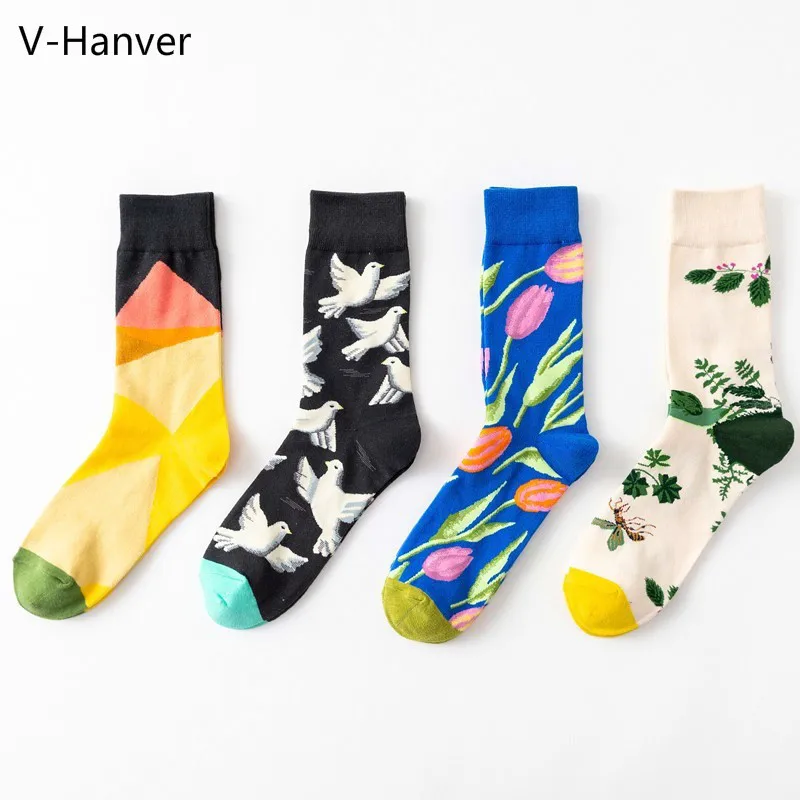 V Hanver новые мужские носки женские с рисунками животных лягушек пчел голубей