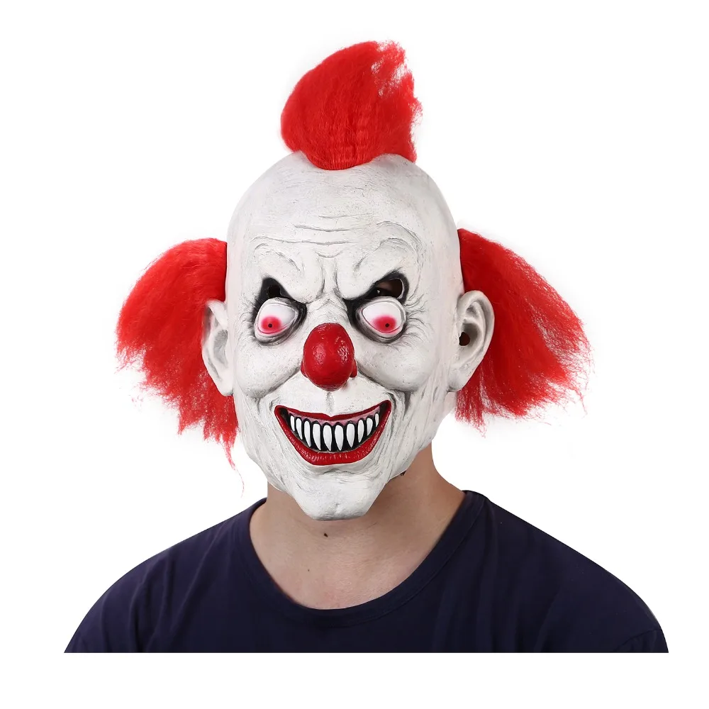 

Костюмы страшных клоунов на Хэллоуин маска с красными волосками взрослые латексные маски мужские страшные красные клоуны 3/4
