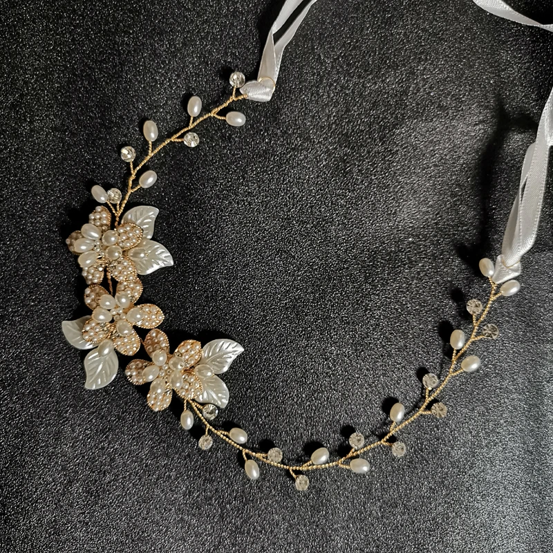 SLBRIDAL Handmade Wired Gold Crystal Rhinestones Pearls Flower Wedding Hair accessories Headpieces Bridal Headband Women Jewelry | Украшения