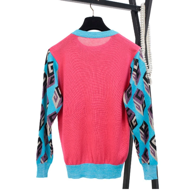Chic Runway Wool Sweater 4 Leopard Jacquard Geometric Patchwork Winter Tops Knit Pullover Novelty Women New Designer Jumper | Женская