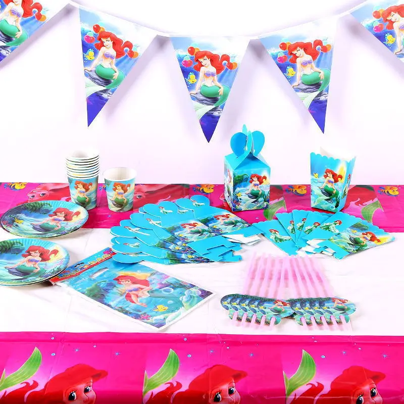 1Set 2.5M Banner 10pcs Ariel Mermaid Small Flags Theme Party Pennant For Kids Boy Girl Birthday supplies Decoration | Дом и сад