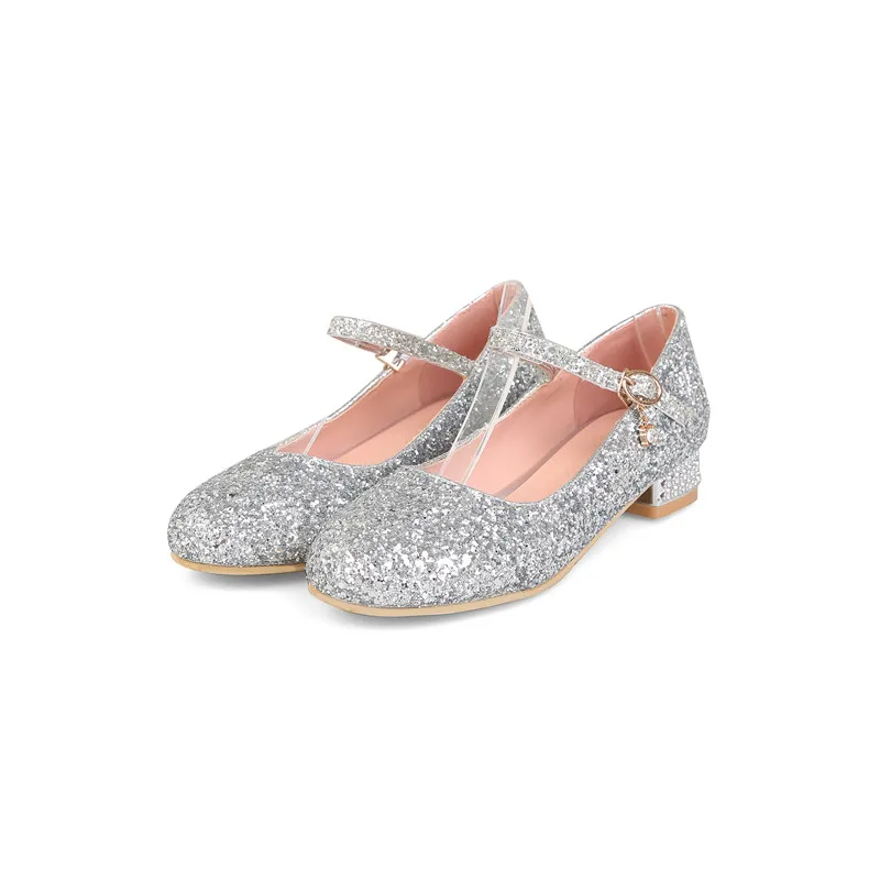 Серебристый YMECHIC цвет серебристый, Золотой Bling Женские свадебные туфли на толстом низком каблуке блестящие Женские Туфли Мэри Джейн обувь для вечеринок Женские туфли-лодочки большого размера - Цвет: Серебристый