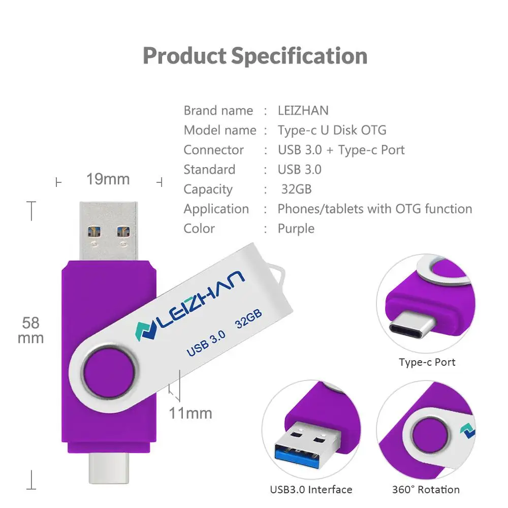 LEIZHAN Тип C Телефона картину Stick OTG USB флэш-накопитель 3 0 высокое Скорость 256 ГБ