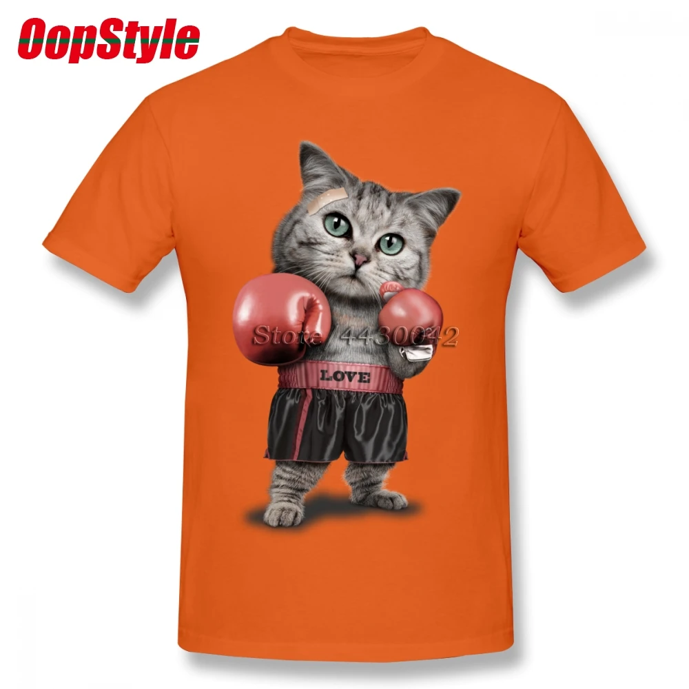 Boxinger Cat футболка на заказ с коротким рукавом Футболка мужская новая пара плюс размер o-образным вырезом Хлопок Фитнес Мужчины - Цвет: Оранжевый