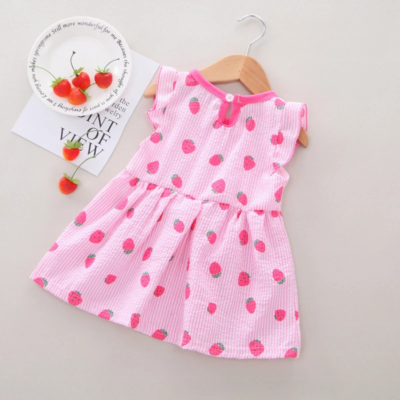 Toddler Baby Kids Girls Princess Dress Casual Clothes Fly Sleeve Fruit Strawberry Print Summer Girl | Детская одежда и обувь