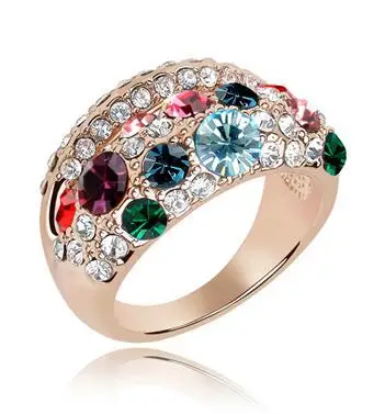Роскошный Золотой цветной камни кольца аксессуары кристаллами от Сваровски