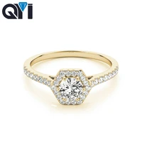 qyi woman unique design moissanite diamond wedding ring 14k yellow gold anniversary engagement halo rings
