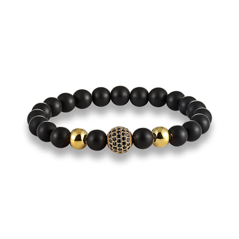 Gold Matte Шарм мужской браслет Femme черный скраб вулкан натуральный камень бусины Золотой шар бисерные браслеты для мужчин и женщин ювелирные изделия - Окраска металла: Gold Matte