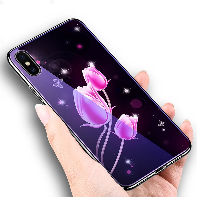 3D Cartoon Tempered Glass Case for Samsung Galaxy S8 S9 S10 Plus S10E Note 9 A10 M10 M20 A20 A30 A50 A70 flower Starry sky Cover |