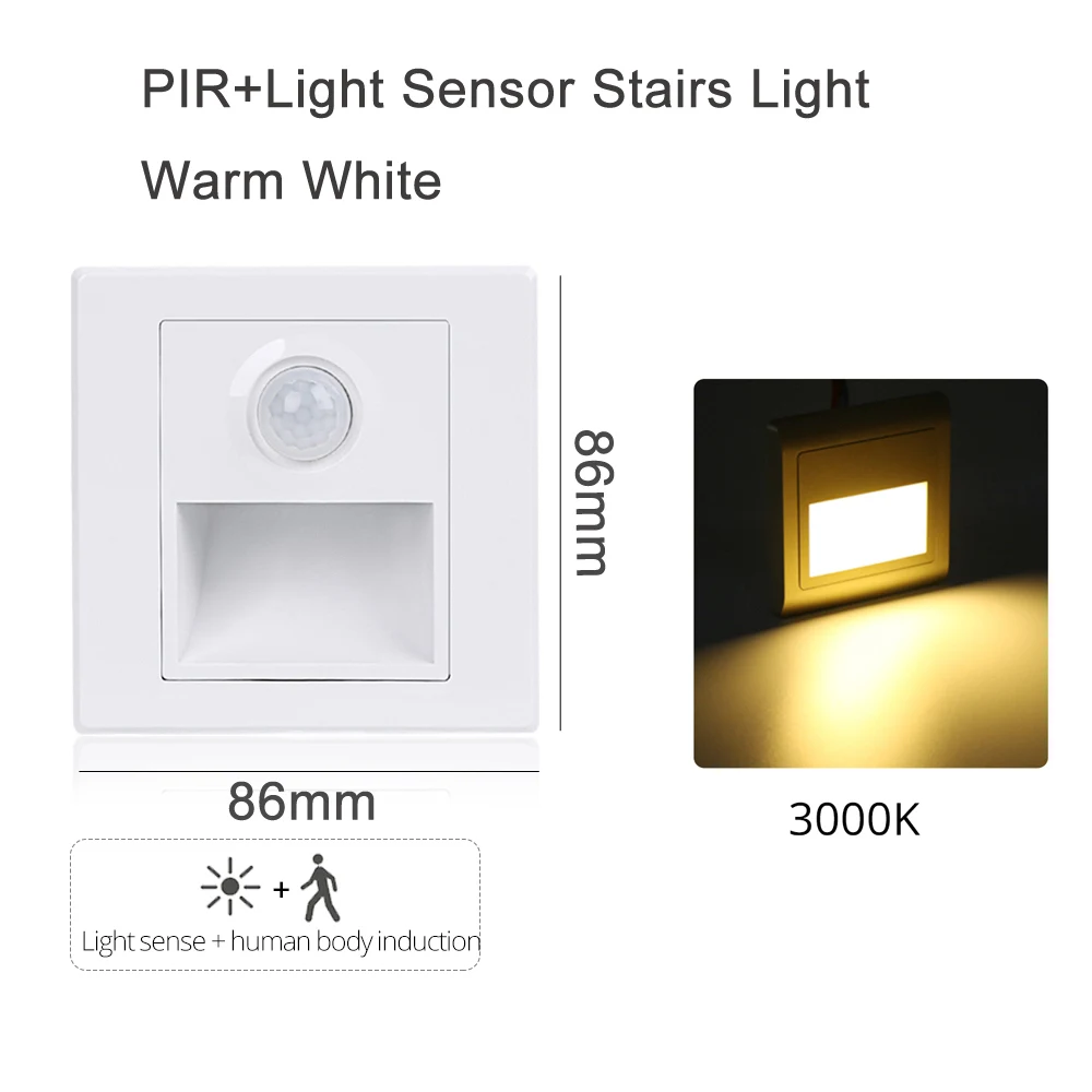 sensor warm white PIR датчик движения Ночной светильник светодиодный лестничный светильник инфракрасный человеческий индукционный внутренний настенный светильник утопленный Проходная лестница 100-265 в 86 коробка - Испускаемый цвет: sensor warm white
