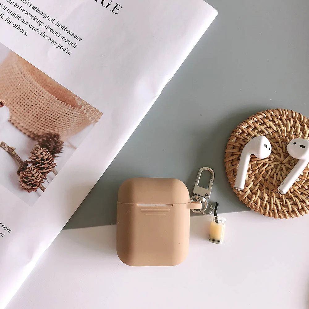 Light Brown Милый молочный чай для AirPods защитный чехол Мягкий силиконовый чехол для беспроводной bluetooth-гарнитуры женский чехол анти-падение - Цвет: Light Brown