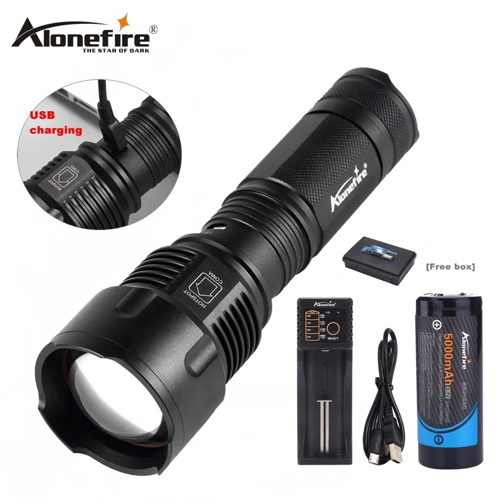 Фонарик AloneFire X981 с usb разъемом 26650 светодиодный фонарь для кемпинга аккумулятором