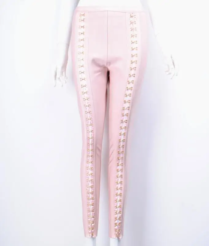 

High Quality Sexy Black Pink Bandage Pants 2016 Knitted Bodycon Designer Bandage Pencil Pants