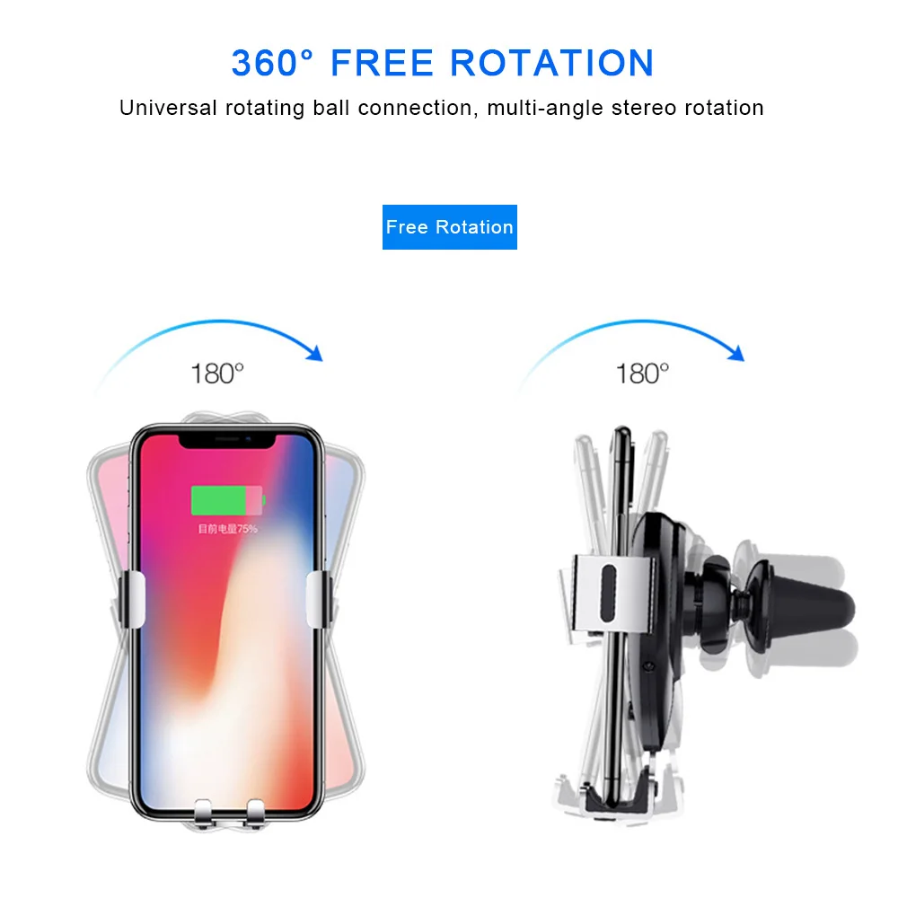 10 Вт автомобильное крепление Qi беспроводной сотовый телефон быстрое зарядное устройство для Iphone Xs Max X XR 8 8 Plus автоматический зажим зарядная станция Док-станция