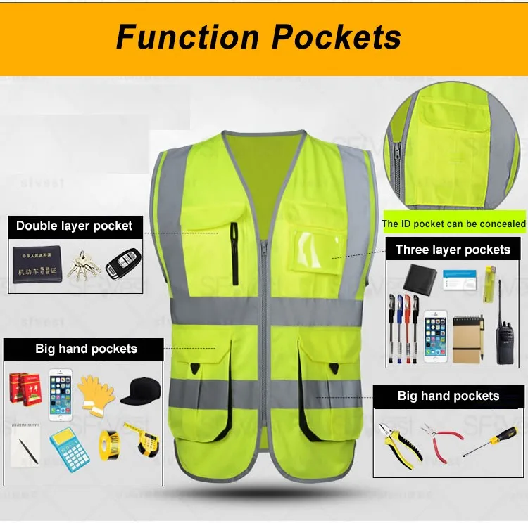 SFvest Hig видимость светоотражающий жилет оранжевый безопасность hi vis Спецодежда compnay логотип печать