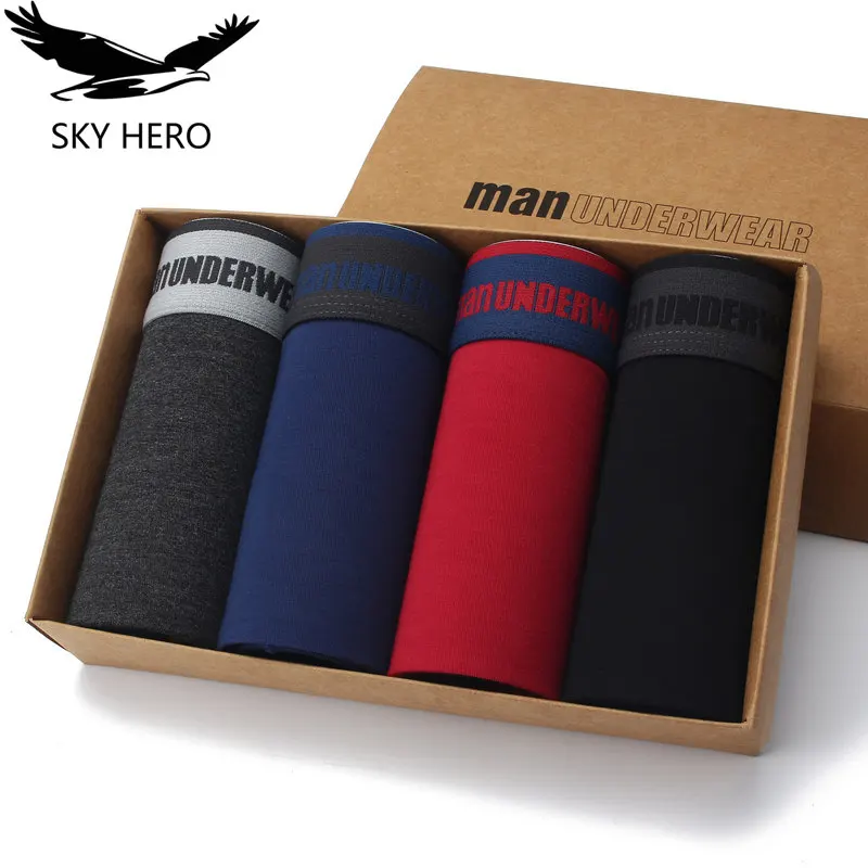 Трусы боксеры мужские 4 шт./лот нижнее белье с карманом мягкие хлопковые шорты