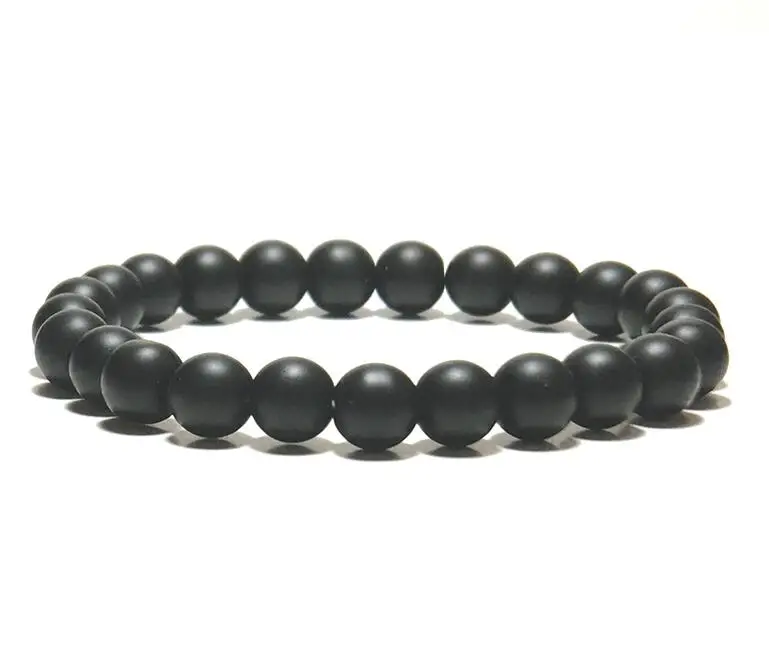 8mm Noter Natural Matte Bracelet Stone Men 4mm 6mm 8mm 10mm 12mm Round Onyx Beaded Braslet Male Accessories Pulseira Husband Gift - Окраска металла: 8mm